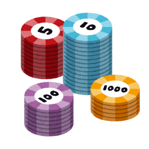 カジノなどのギャンブル場でお金の代わり賭けるために使われる、チップのイラストです