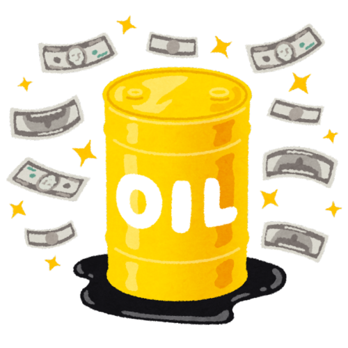 石油の輸出で儲けたお金、オイルマネー（オイルダラー）を表したイラストです。